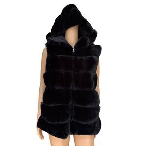 Kathy Ireland Women's Reversible Faux Fur Vest Black size M NWT